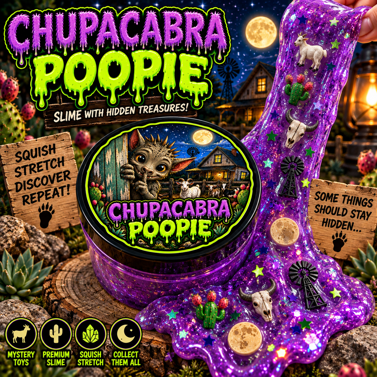 Chupacabra Poopie slime with cryptid mystery toys
