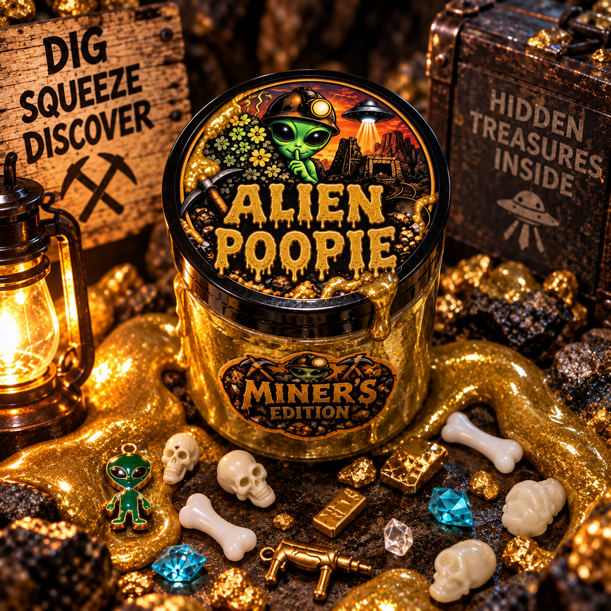 Alien Poopie Miner's Edition slime with treasure charms