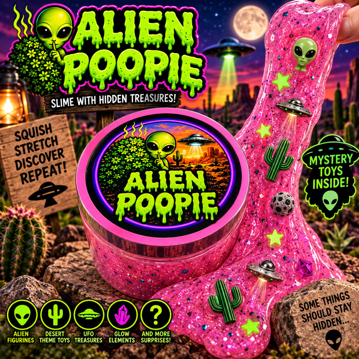 Alien Poopie Classic slime tub with pink lid