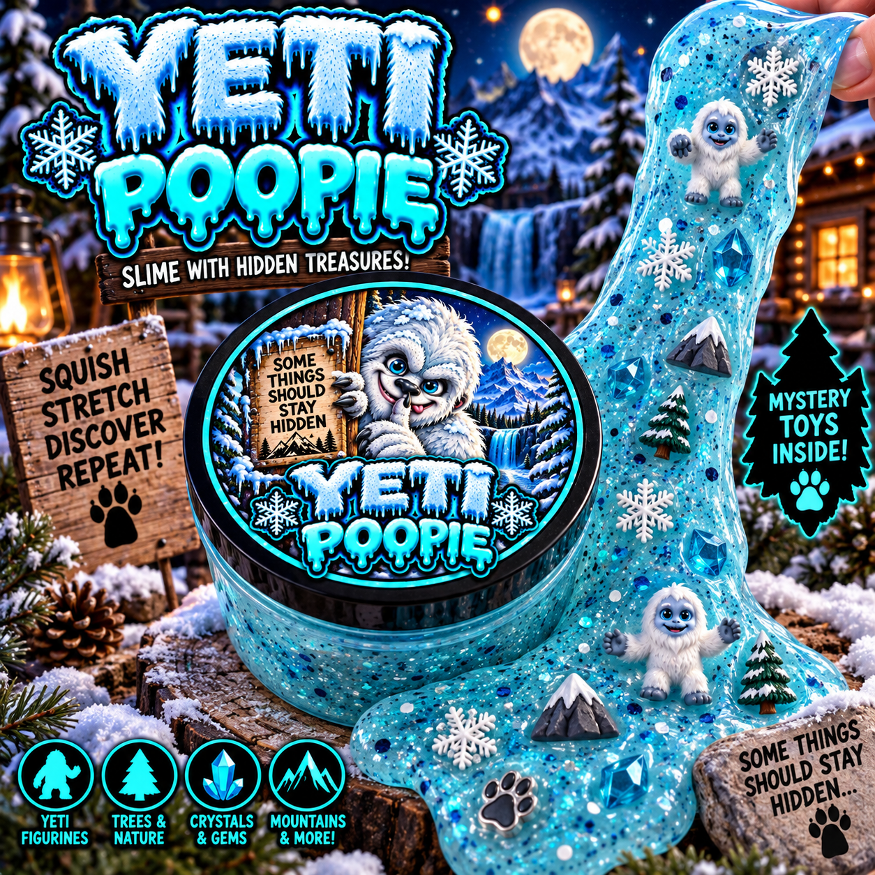Yeti Poopie slime with snowy mystery toys